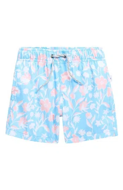 Vintage Summer Kids' Four-way Stretch Floral Volley Swim Trunks In Blue