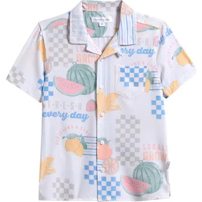 Vintage Summer Kids' Fruit Print Camp Shirt In White Multi