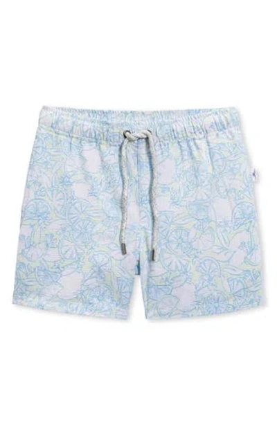 Vintage Summer Kids' Lemon Print Seersucker Volley Swim Trunks In Green