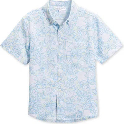 Vintage Summer Kids' Lemon Seersucker Short Sleeve Button-up Shirt In Blue