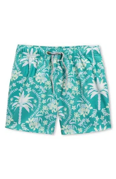 Vintage Summer Kids' Palm Print Swim Trunks In Blue