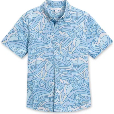 Vintage Summer Kids' Palm Seersucker Short Sleeve Button-up Shirt In Blue