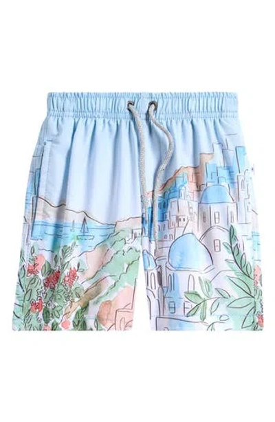 Vintage Summer Kids' Santorini Stretch Volley Swim Trunks In Blue