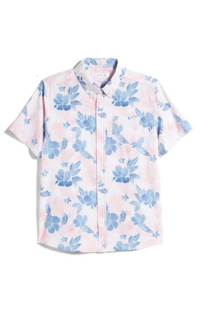Vintage Summer Kids' Little Boy's & Boy's Floral Button Up Shirt In Blue Pink