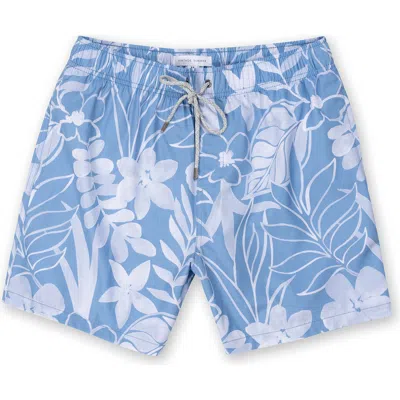 Vintage Summer Kids' Stretch Volley Floral Swim Shorts In Blue