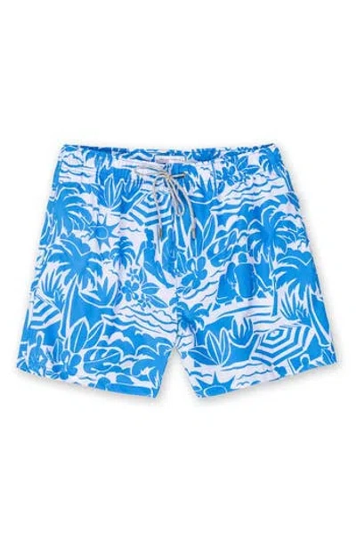 Vintage Summer Kids' Stretch Volley Swim Shorts In Blue