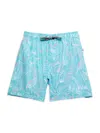 Vintage Summer Little Boy's & Boy's Flamingo Print Swim Shorts In Blue Multi