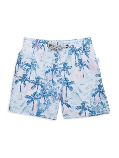 Vintage Summer Kids' Little Boy's & Boy's Palm Tree Swim Shorts In Blue Multicolor