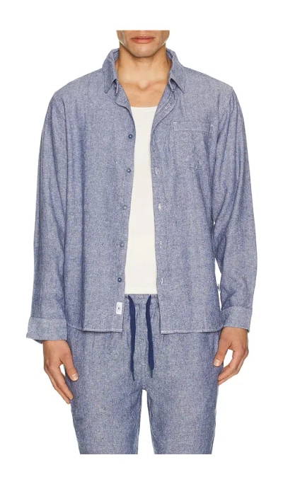 Vintage Summer Long Sleeve Linen Button Down Shirt In Blue