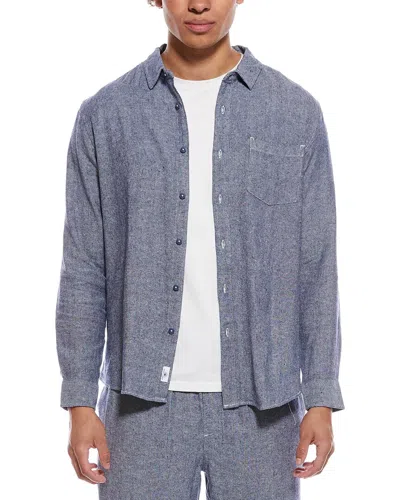 Vintage Summer Long Sleeve Linen-blend Shirt In Blue