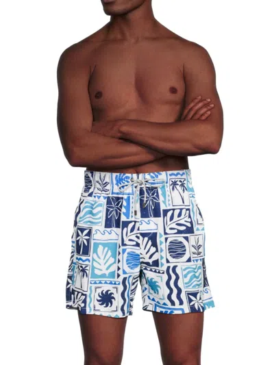 Vintage Summer Men's Coastal Print 4-way Stretch Volley Shorts In Navy