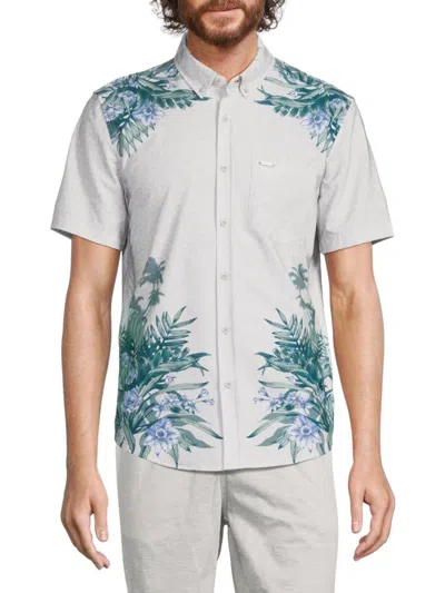 Vintage Summer Men's Floral Button Down Shirt In Khaki