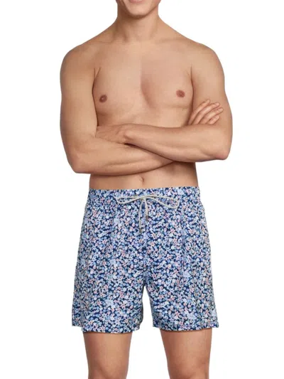 Vintage Summer Men's Floral Print 4-way Stretch Volley Shorts In Navy