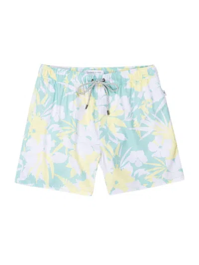Vintage Summer Men's Floral Print 4-way Stretch Volley Swim Shorts In Green