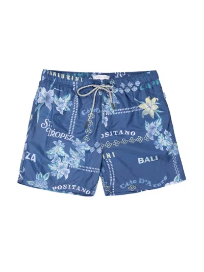 Vintage Summer Men's Print Swim Shorts In Blue