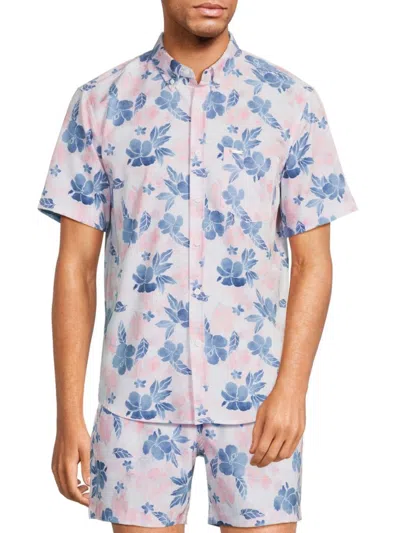 Vintage Summer Men's Floral Short Sleeve Shirt In Pink