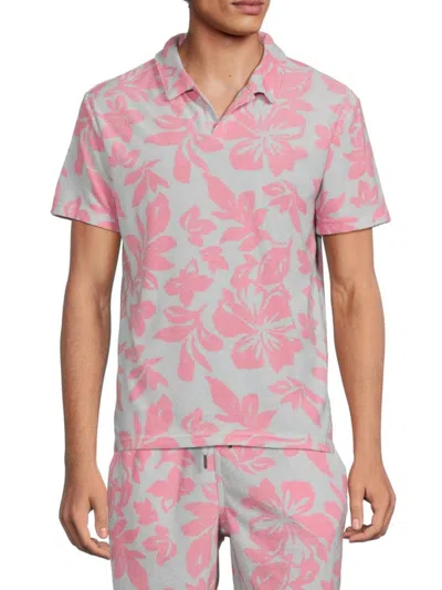 Vintage Summer Men's Floral Terry Polo In Blue Pink