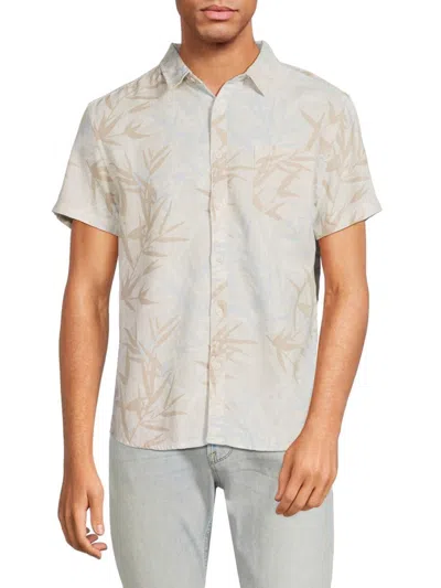 Vintage Summer Men's Leaf Print Linen Blend Shirt In Sand