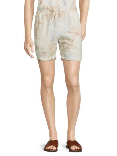 Vintage Summer Men's Leaf Print Linen Blend Shorts In Sand
