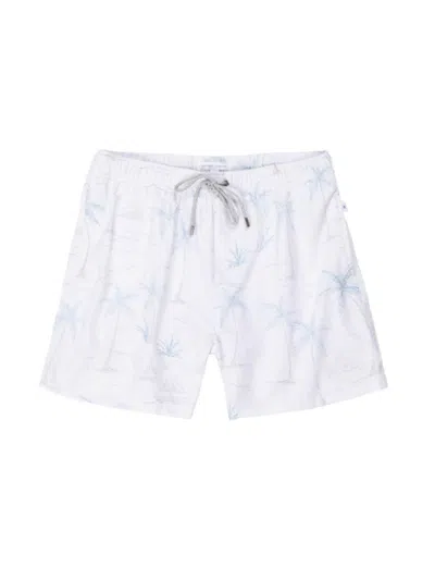 Vintage Summer Men's Palm Print 4-way Stretch Volley Swim Shorts In Blue
