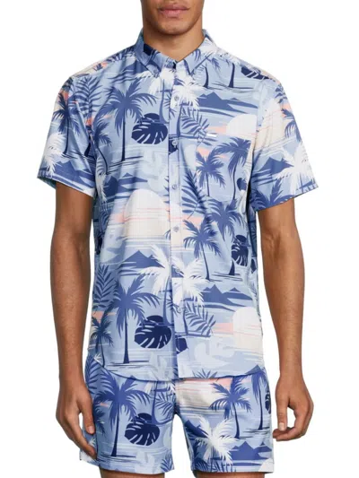 Vintage Summer Men's Palm Print Shirt In Blue