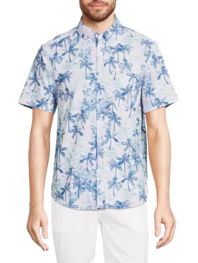 Vintage Summer Men's Palm Print Shirt In Teal