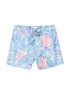 Vintage Summer Men's Patchwork Print 4-way Stretch Volley Swim Shorts In Blue