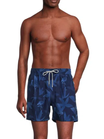 Vintage Summer Men's Print Drawstring Swim Shorts In Navy