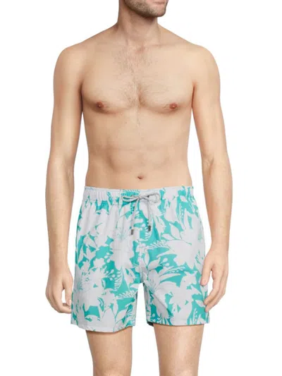 Vintage Summer Men's Print Drawstring Swim Shorts In Teal