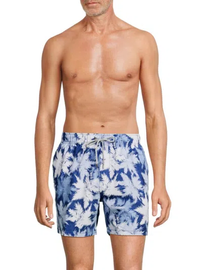 Vintage Summer Men's Print Seersucker Swim Shorts In Denim