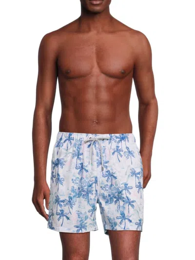 Vintage Summer Men's Scenic Print Drawstring Swim Shorts In Teal