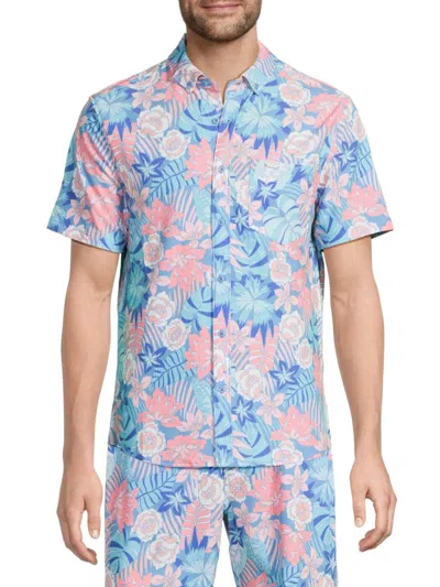 Vintage Summer Men's Seersucker Print Shirt In Blue