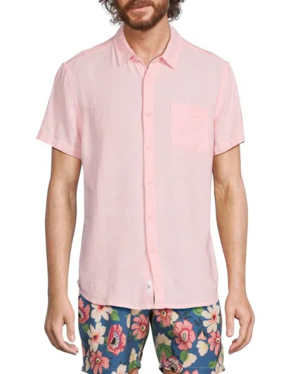 Vintage Summer Men's Short Sleeve Linen Blend Button Down Shirt In Pink