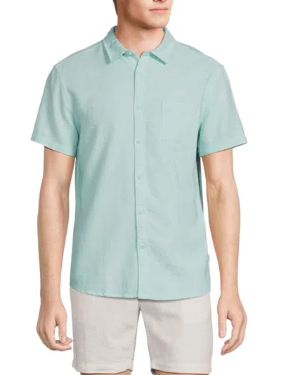 Vintage Summer Men's Short Sleeve Linen Blend Shirt In Mint