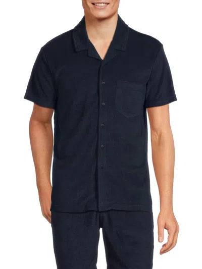 Vintage Summer Men's Solid Short Sleeve Shirt In Navy