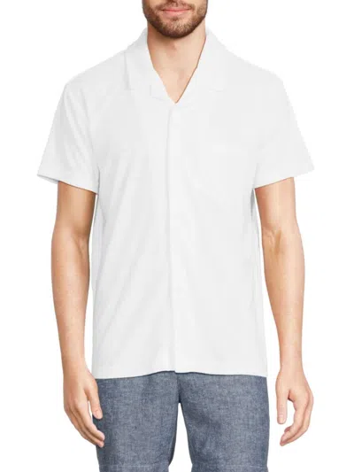 Vintage Summer Men's Solid Towel Camp Shirt In White