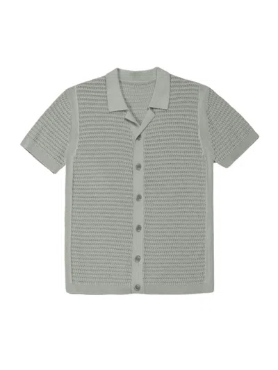 Vintage Summer Men's Sweater Knit Camp Shirt In Green