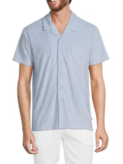 Vintage Summer Men's Towelled Short Sleeve Camp Shirt In Light Blue