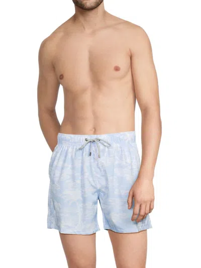 Vintage Summer Men's Tropical Print 4-way Stretch Volley Shorts In Light Blue