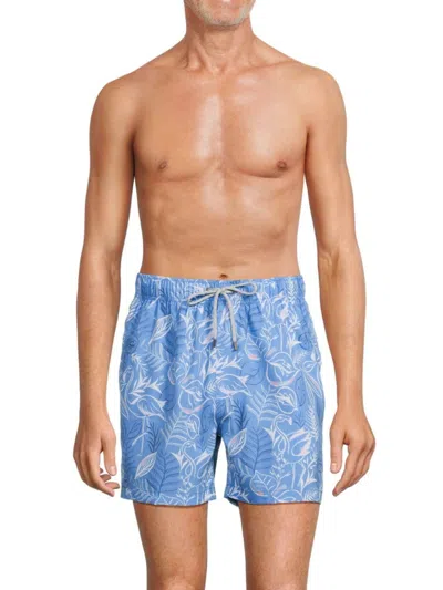 Vintage Summer Men's Tropical Print Drawstring Swim Shorts In Blue