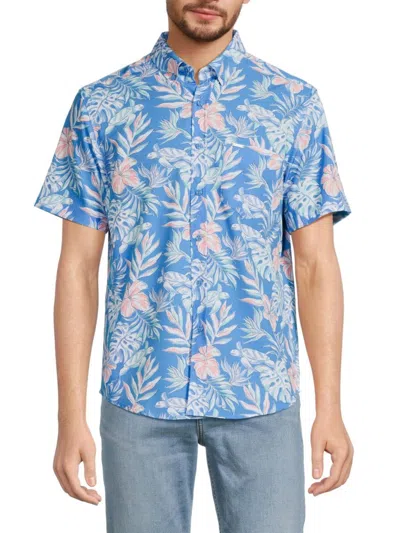 Vintage Summer Men's Tropical Print Shirt In Blue