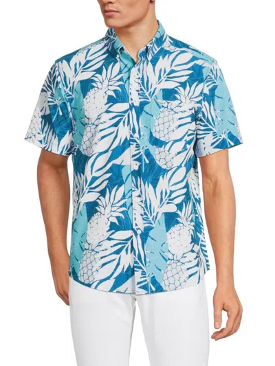 Vintage Summer Men's Tropical Print Shirt In Teal