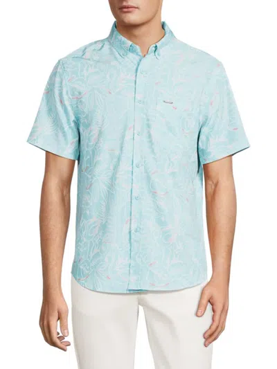 Vintage Summer Men's Tropical Print Short Sleeve Shirt In Mint