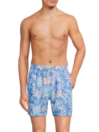 Vintage Summer Men's Tropical Print Swim Shorts In Blue