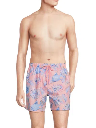 Vintage Summer Men's Tropical Print Swim Shorts In Peach