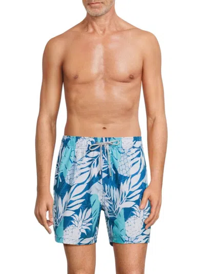 Vintage Summer Men's Tropical Print Swim Shorts In Teal