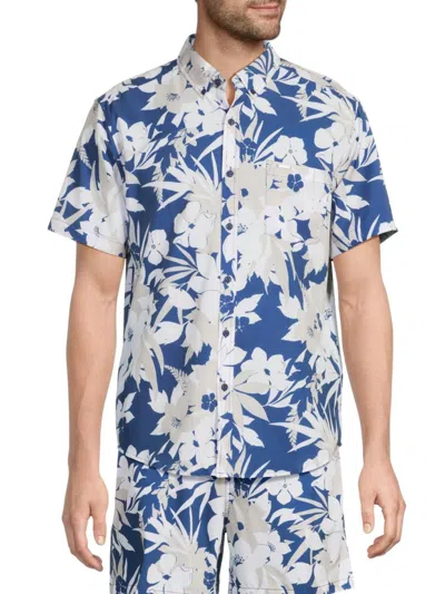 Vintage Summer Men's Tropical Stretch Short-sleeve Shirt In Navy