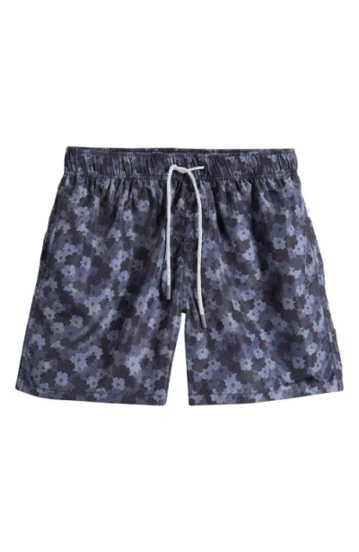 Vintage Summer Ponji Floral Volley Swim Trunks In Black