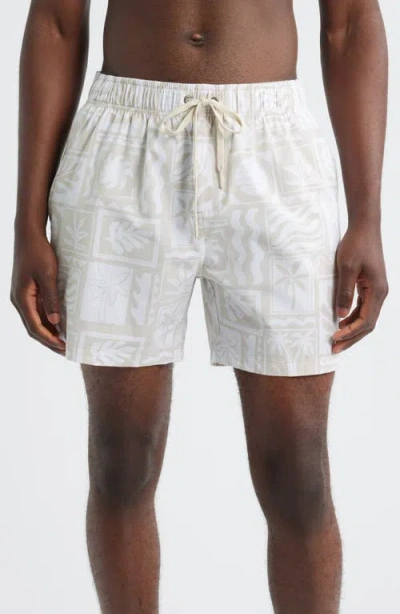 Vintage Summer Poolside Stretch Water Repellent Swim Trunks In White