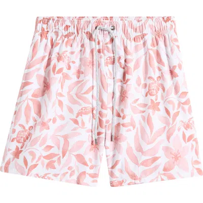 Vintage Summer Print Volley Swim Trunks In Red